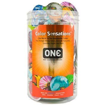 Набор презервативов ONE Color Sensations, 100 шт, цветные, 10 цветов, со смазкой, упаковка-тубус SX0740 фото